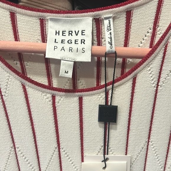 Herve Leger size M off white and shimmery red fit and flare dress knee length - Picture 8 of 15